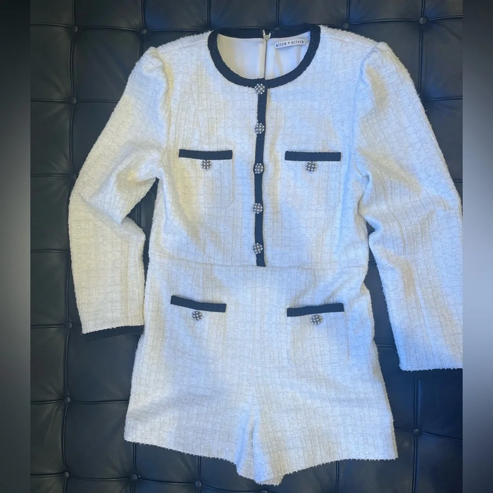 Alice+Olivia White White Tweed Mini Romper - Picture 6 of 7